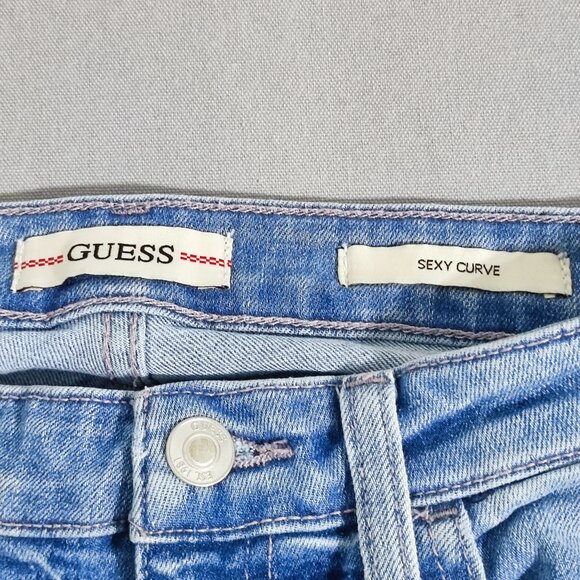 Guess Jeans women's size 26X29 hard washed denim blue sexy curve skinny mid rise - Picture 6 of 14